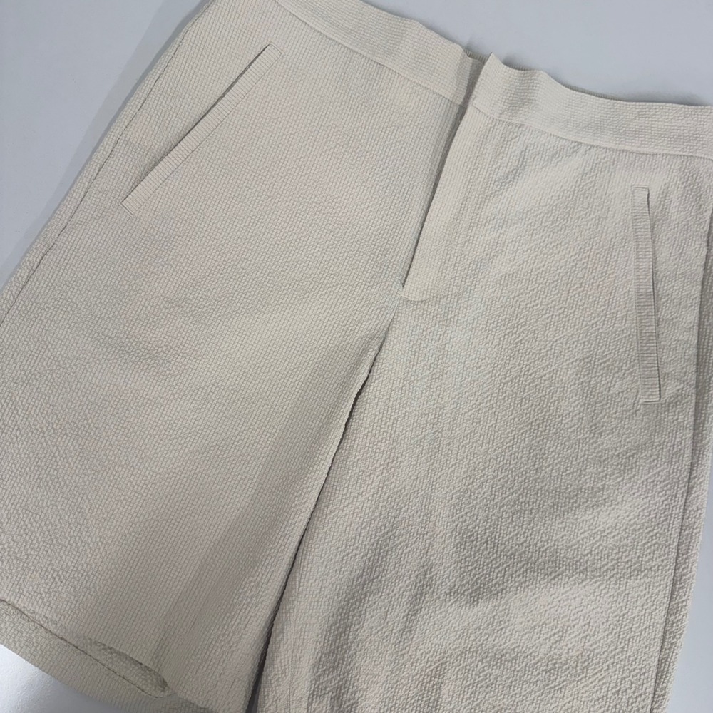 Alfani Shorts Mens 34 Beige Excellent Textured‎ Seersucker Elastic Back Casual